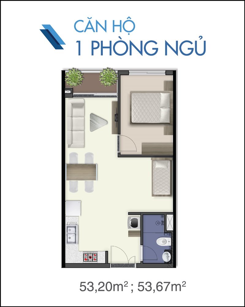 Mẫu căn hộ 1PN - Q7 Saigon Riverside Complex