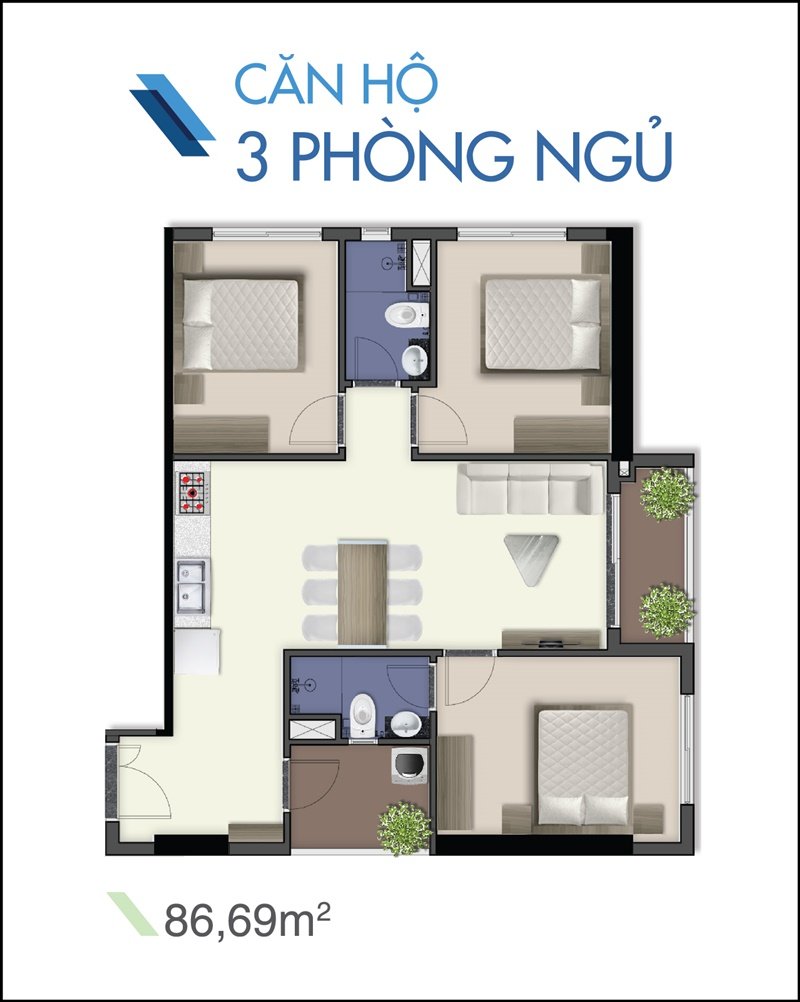 Mẫu căn hộ 3PN - Q7 Saigon Riverside Complex